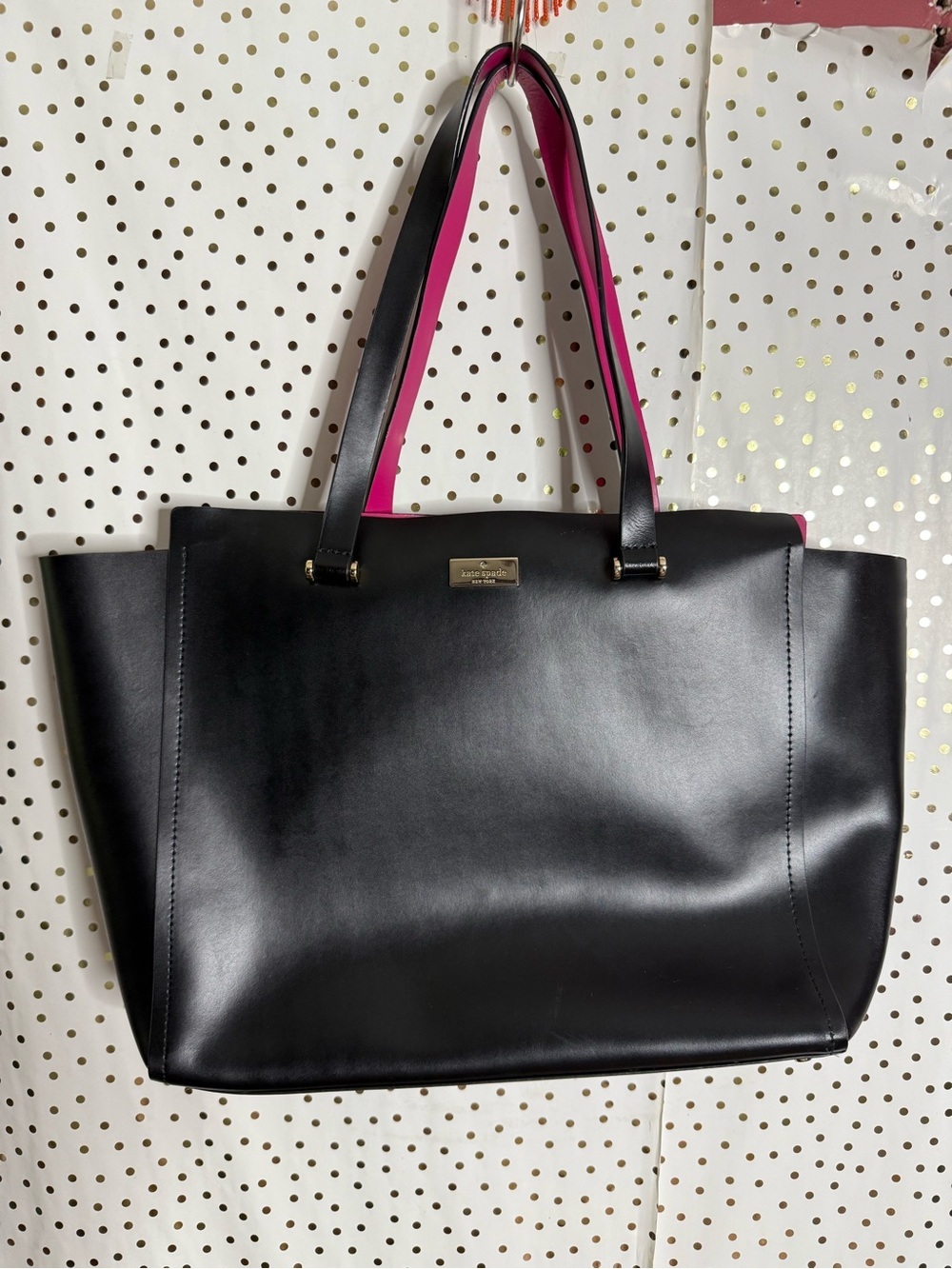 kate spade Black Tote with Pink Interior Trim